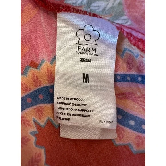 FARM Rio Mystic Bush Ruffled Blouse Floral Bird Print Button Front Ruffled Red M - Picture 10 of 16